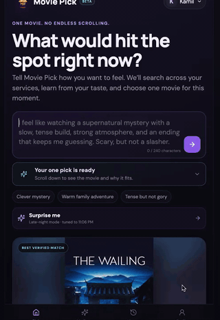 A person describing the kind of movie they feel like watching in Movie Pick